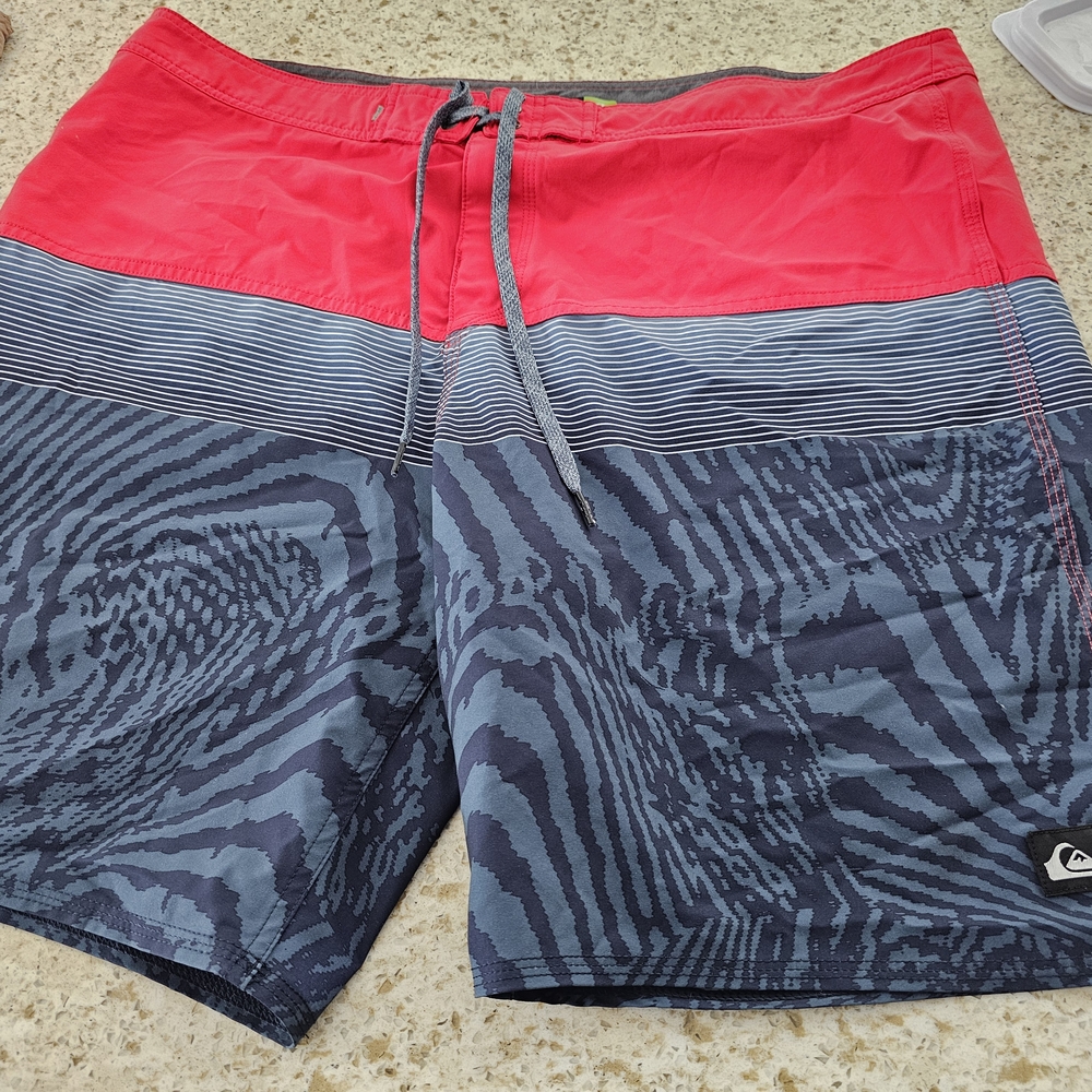 Quiksilver Men's Red and Blue Swim Shorts